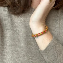 Bracelet articulé arlequin Or jaune Email Corail