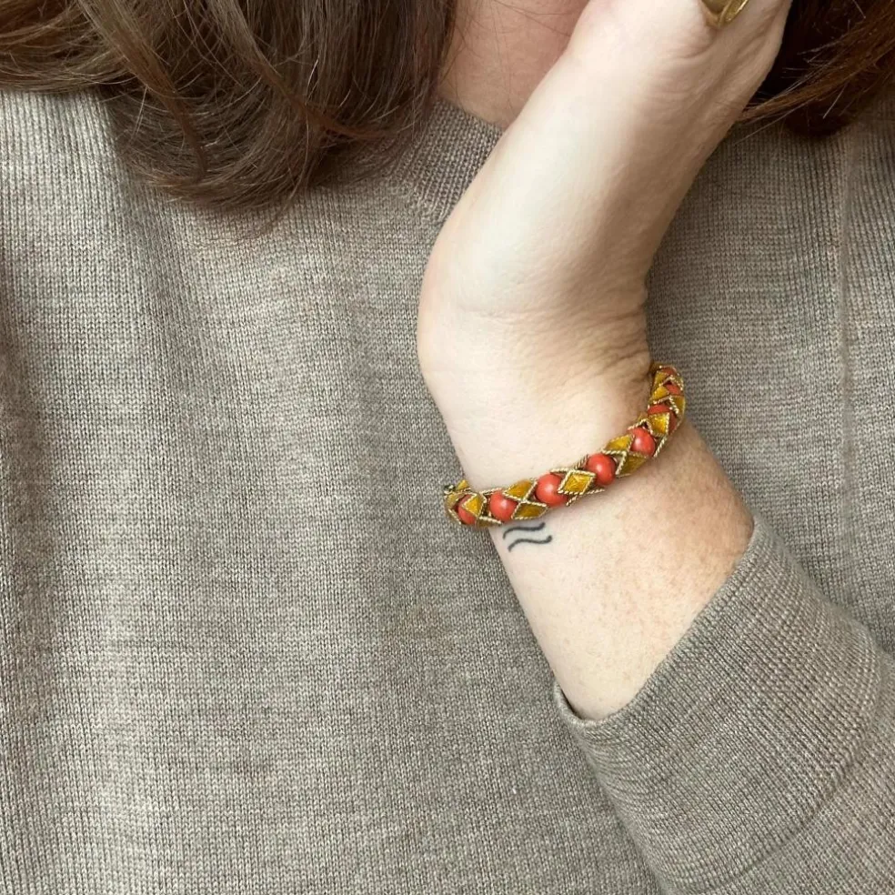 Bracelet articulé arlequin Or jaune Email Corail