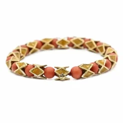 Bracelet articulé arlequin Or jaune Email Corail