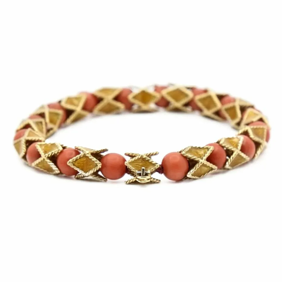 Bracelet articulé arlequin Or jaune Email Corail