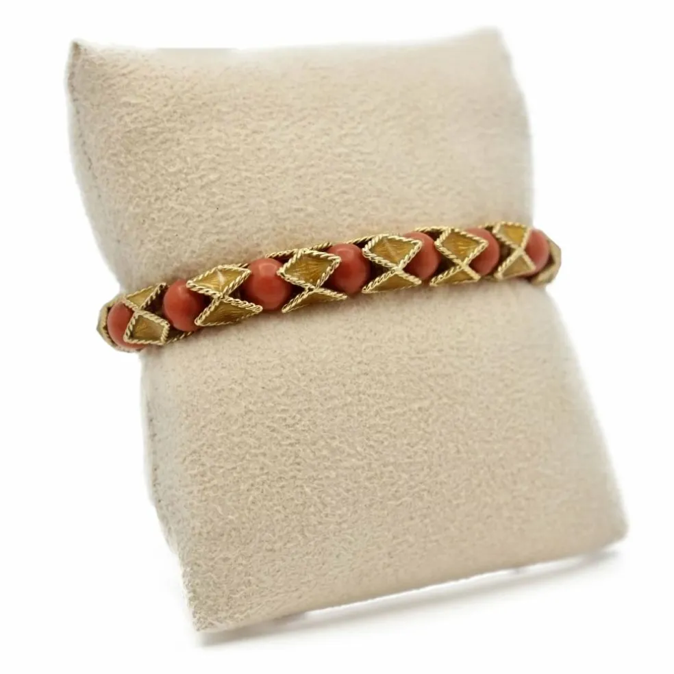 Bracelet articulé arlequin Or jaune Email Corail