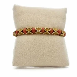 Bracelet articulé arlequin Or jaune Email Corail