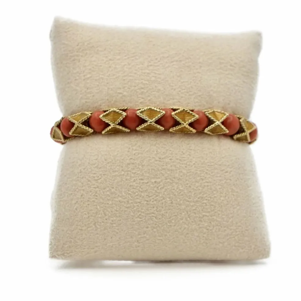 Bracelet articulé arlequin Or jaune Email Corail