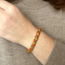 Bracelet articulé arlequin Or jaune Email Corail
