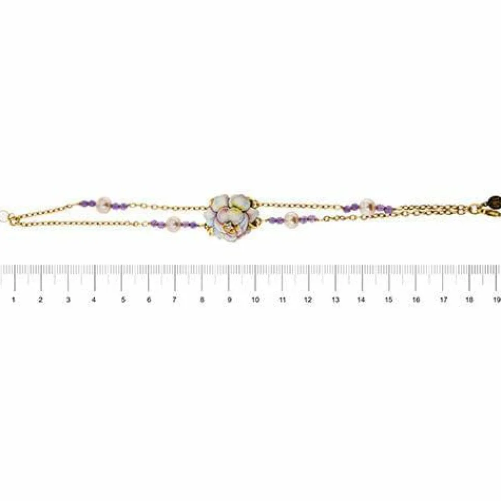 Bracelet avec fleur émaillée, diamant, améthystes et perles