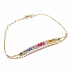 Bracelet barrette saphirs multicolores diamants or rose