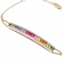 Bracelet barrette saphirs multicolores diamants or rose