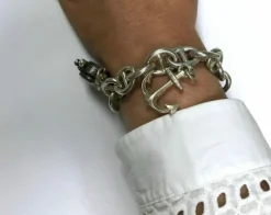 Bracelet Chaîne Argent Boussole Bateau Ancre Drapeau Et Nœud