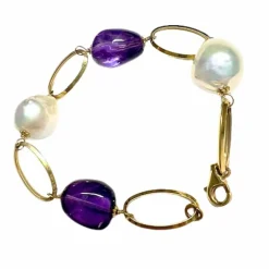 BRACELET CONTEMPORAIN EN OR 18 KT AVEC AMÉTHYSTE ET PERLE