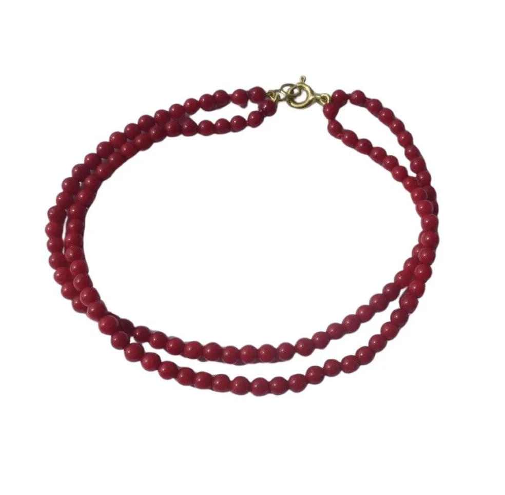 Bracelet deux rangs corail fermoir or