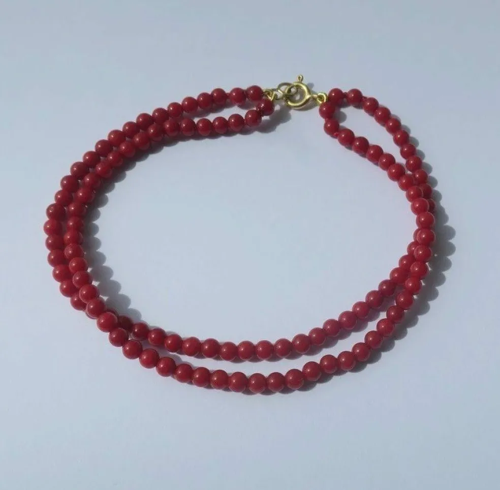Bracelet deux rangs corail fermoir or