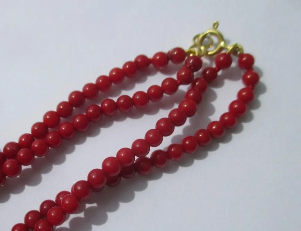 Bracelet deux rangs corail fermoir or