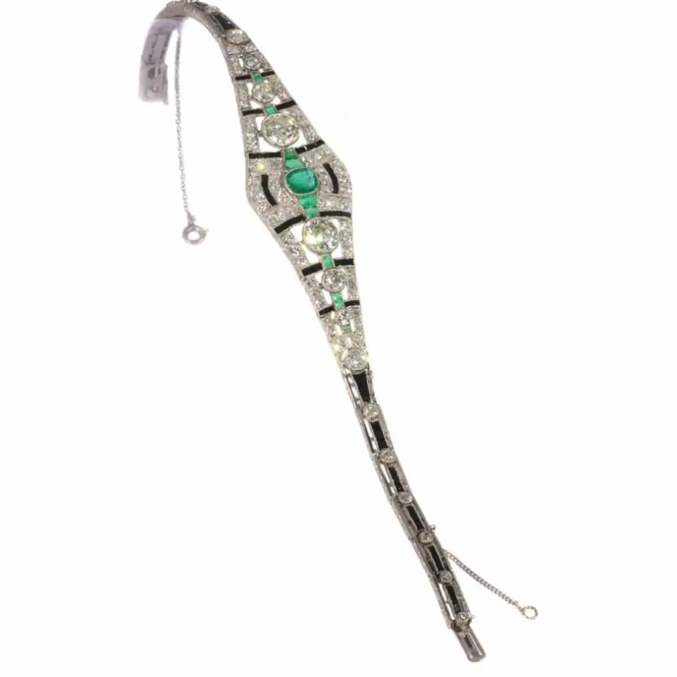 Bracelet diamant, onyx et émeraude