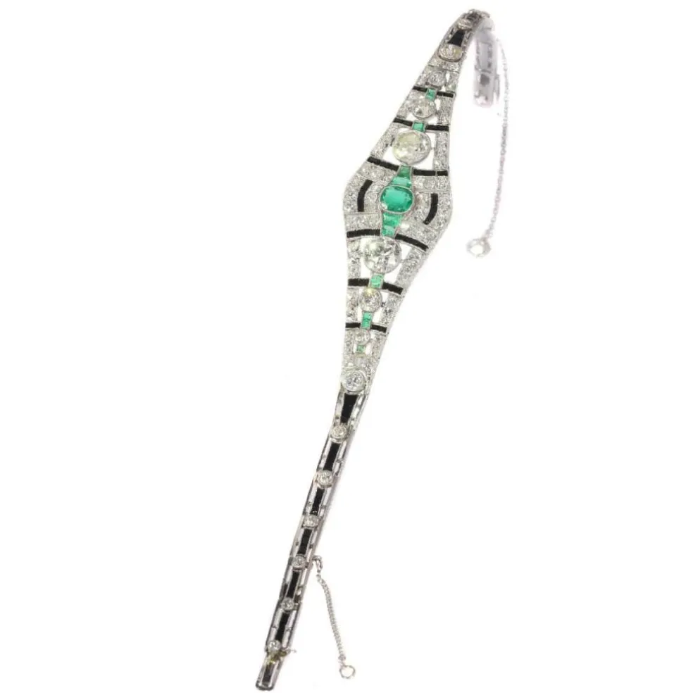 Bracelet diamant, onyx et émeraude