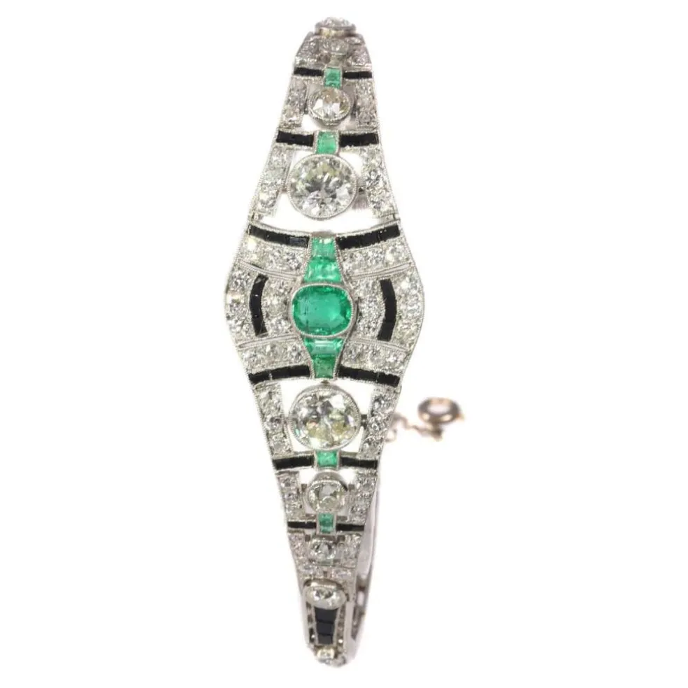 Bracelet diamant, onyx et émeraude