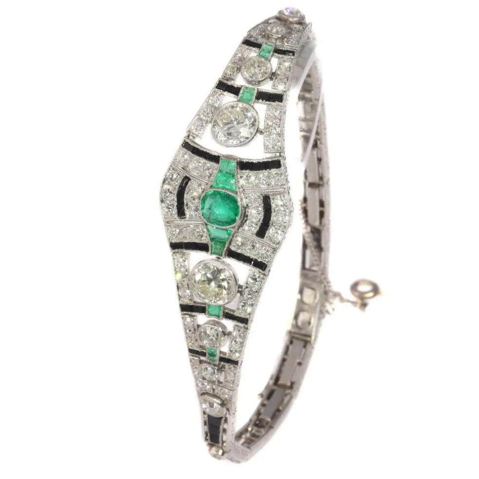 Bracelet diamant, onyx et émeraude