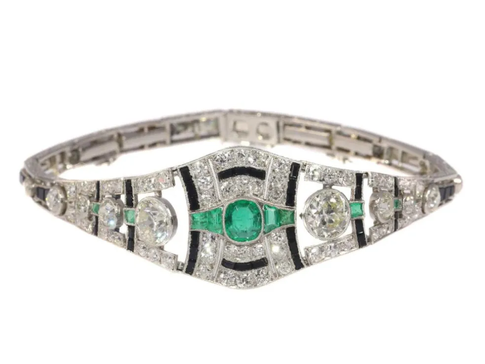 Bracelet diamant, onyx et émeraude