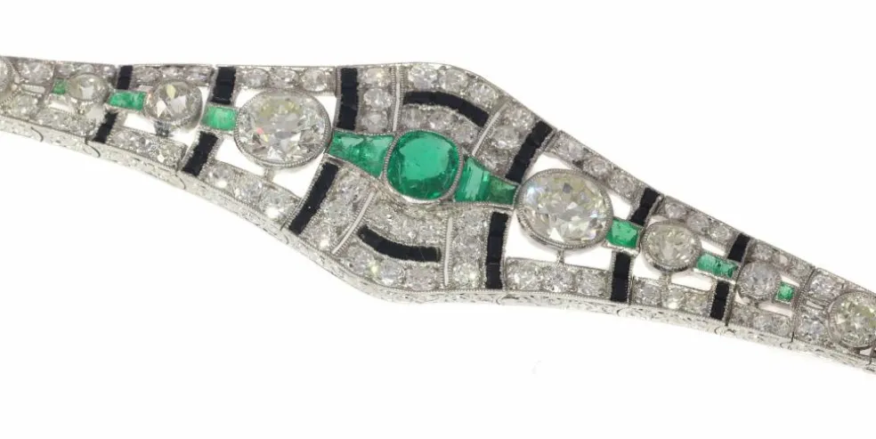 Bracelet diamant, onyx et émeraude
