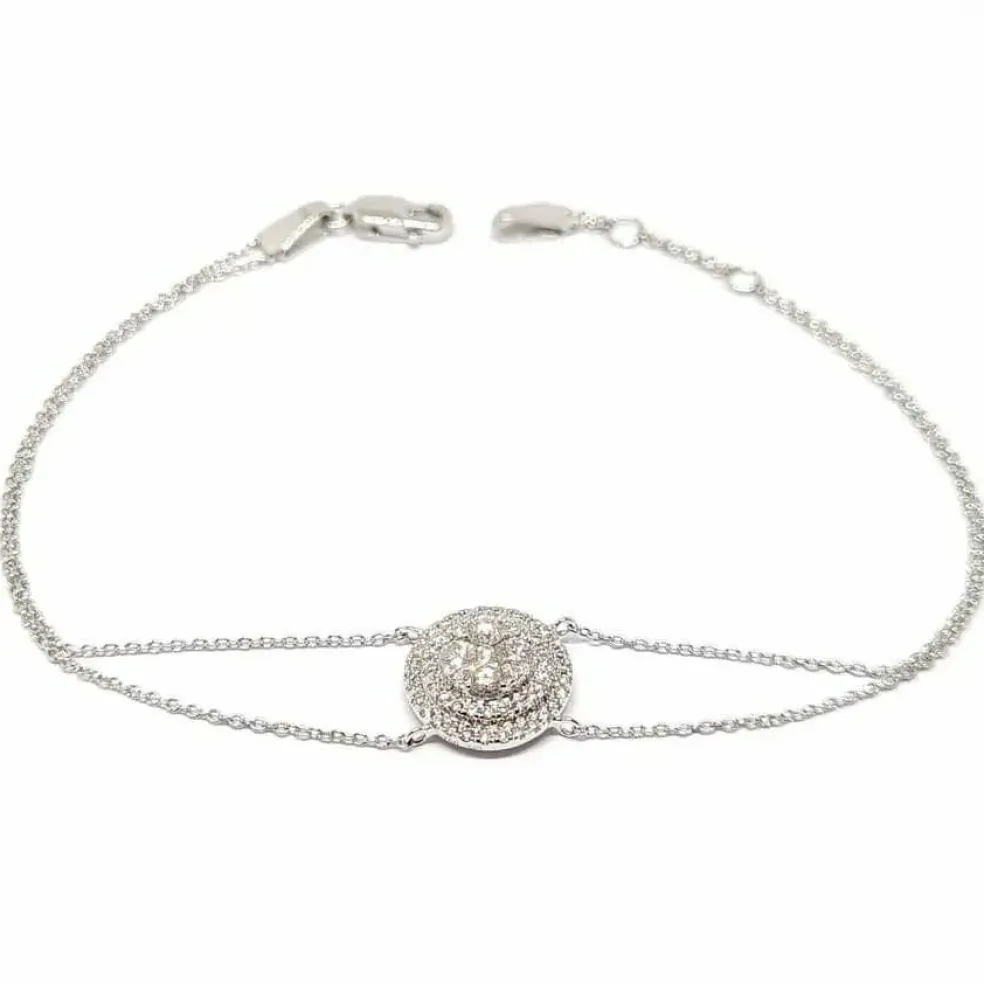 Bracelet diamants double chaîne or blanc