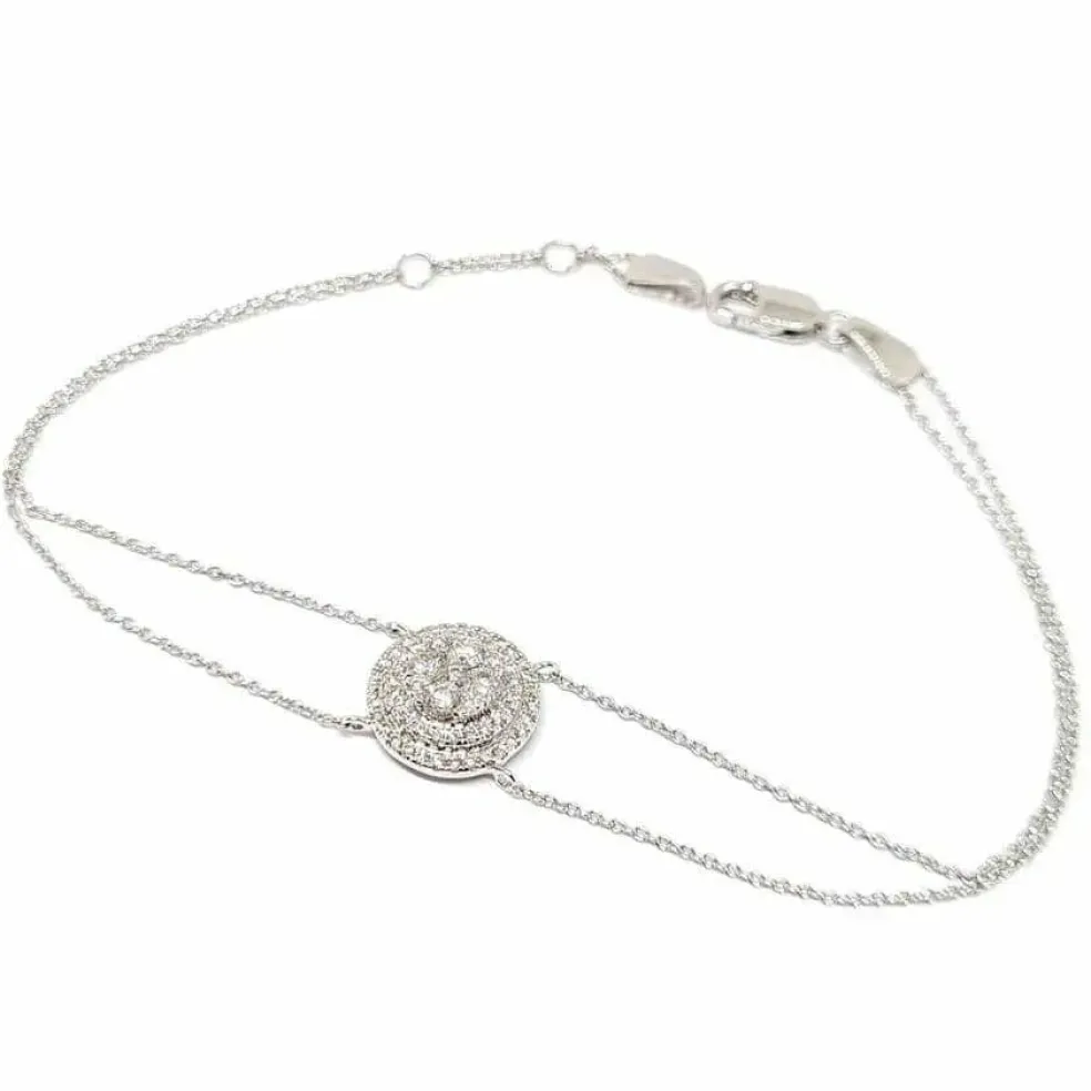 Bracelet diamants double chaîne or blanc