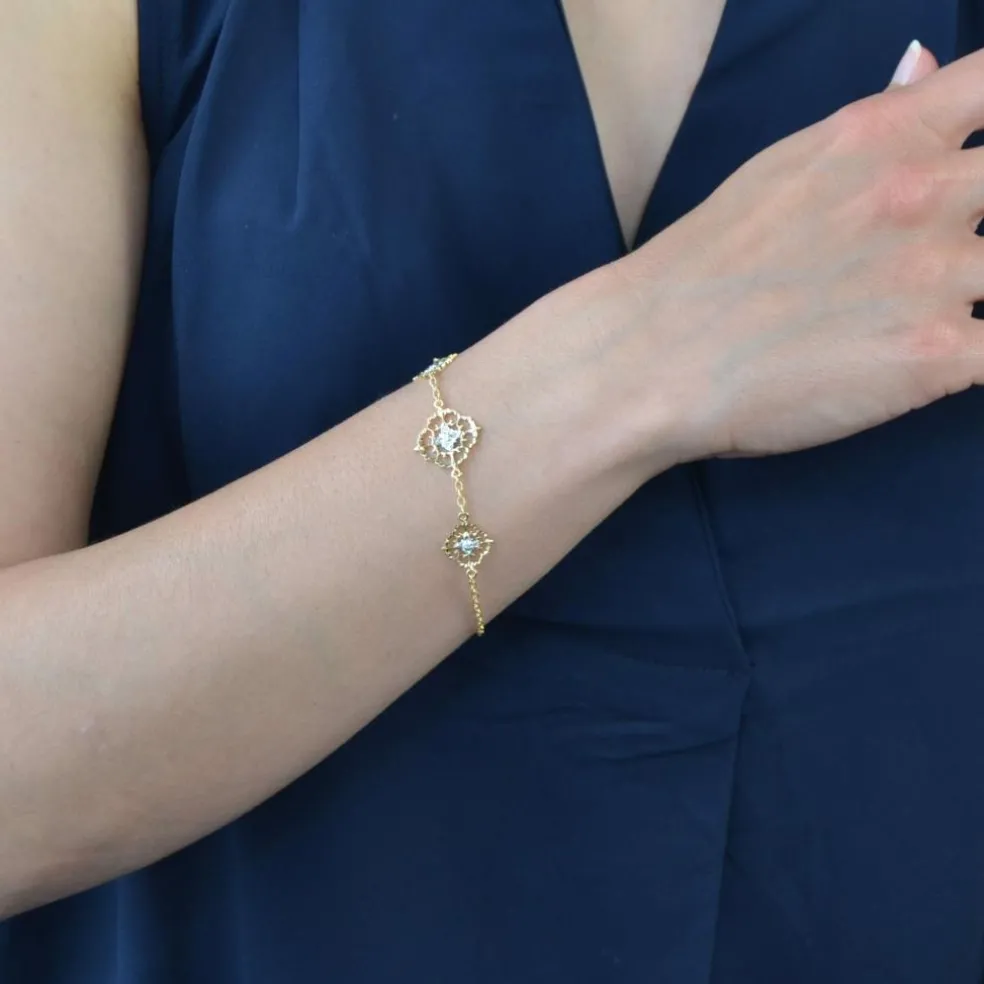 Bracelet diamants ors jaune et blanc arabesques