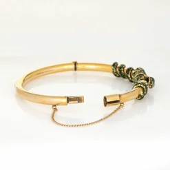 Bracelet double serpent antique victorien en émail enroulé et or jaune