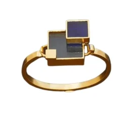 Bracelet en métal doré et plexis bleu clair et bleu foncé.