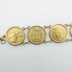 Bracelet en or 22 carats avec pièces souveraines britanniques de la reine Victoria