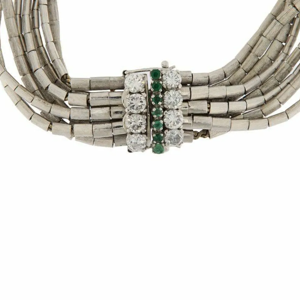 Bracelet en or blanc diamants, émeraude