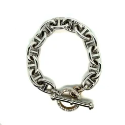 Bracelet en or blanc, Maille "Marine", Fermoir "Bâtonnet", Pavé de Diamants