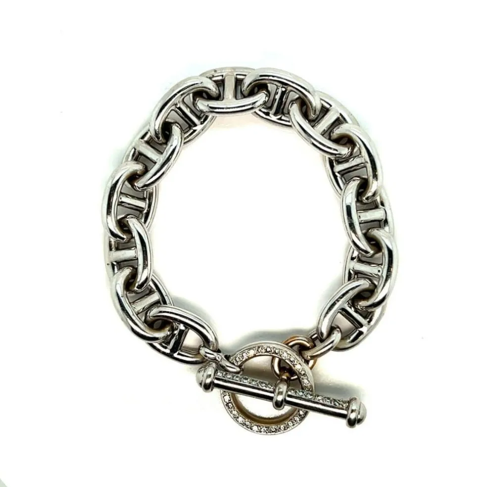 Bracelet en or blanc, Maille "Marine", Fermoir "Bâtonnet", Pavé de Diamants