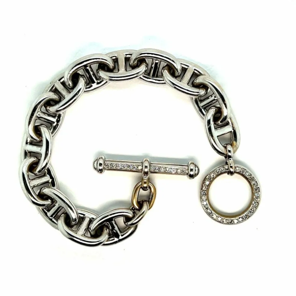 Bracelet en or blanc, Maille "Marine", Fermoir "Bâtonnet", Pavé de Diamants