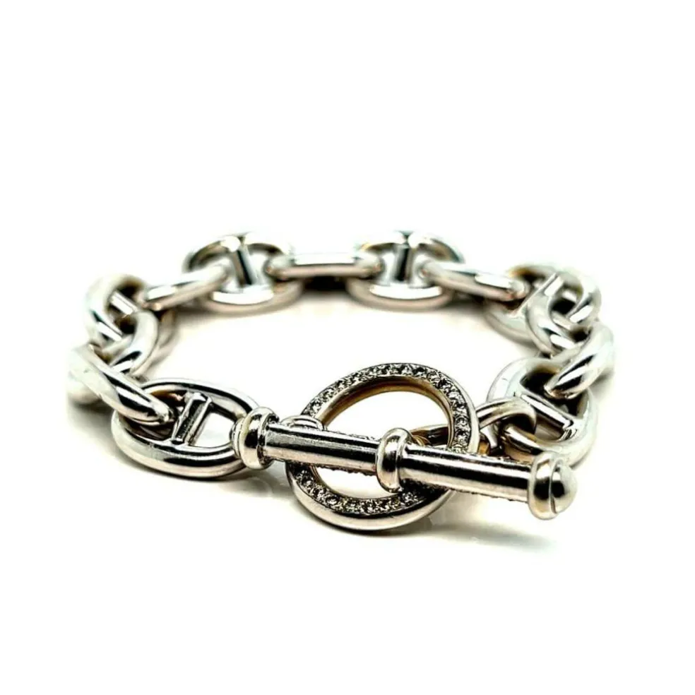 Bracelet en or blanc, Maille "Marine", Fermoir "Bâtonnet", Pavé de Diamants