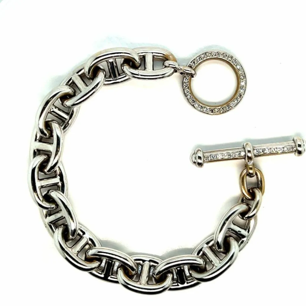 Bracelet en or blanc, Maille "Marine", Fermoir "Bâtonnet", Pavé de Diamants