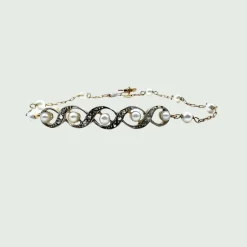 bracelet en or et platine de style art déco avec diamants et perles