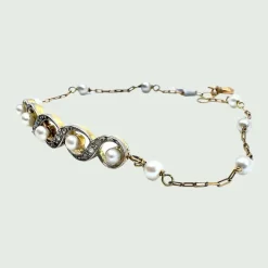 bracelet en or et platine de style art déco avec diamants et perles