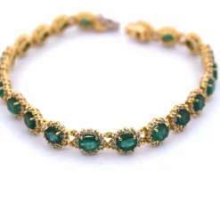 BRACELET EN OR JAUNE 18 KT - 17 g - ÉMERAUDES et DIAMANTS