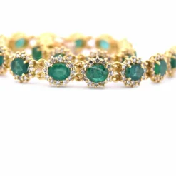 BRACELET EN OR JAUNE 18 KT - 17 g - ÉMERAUDES et DIAMANTS