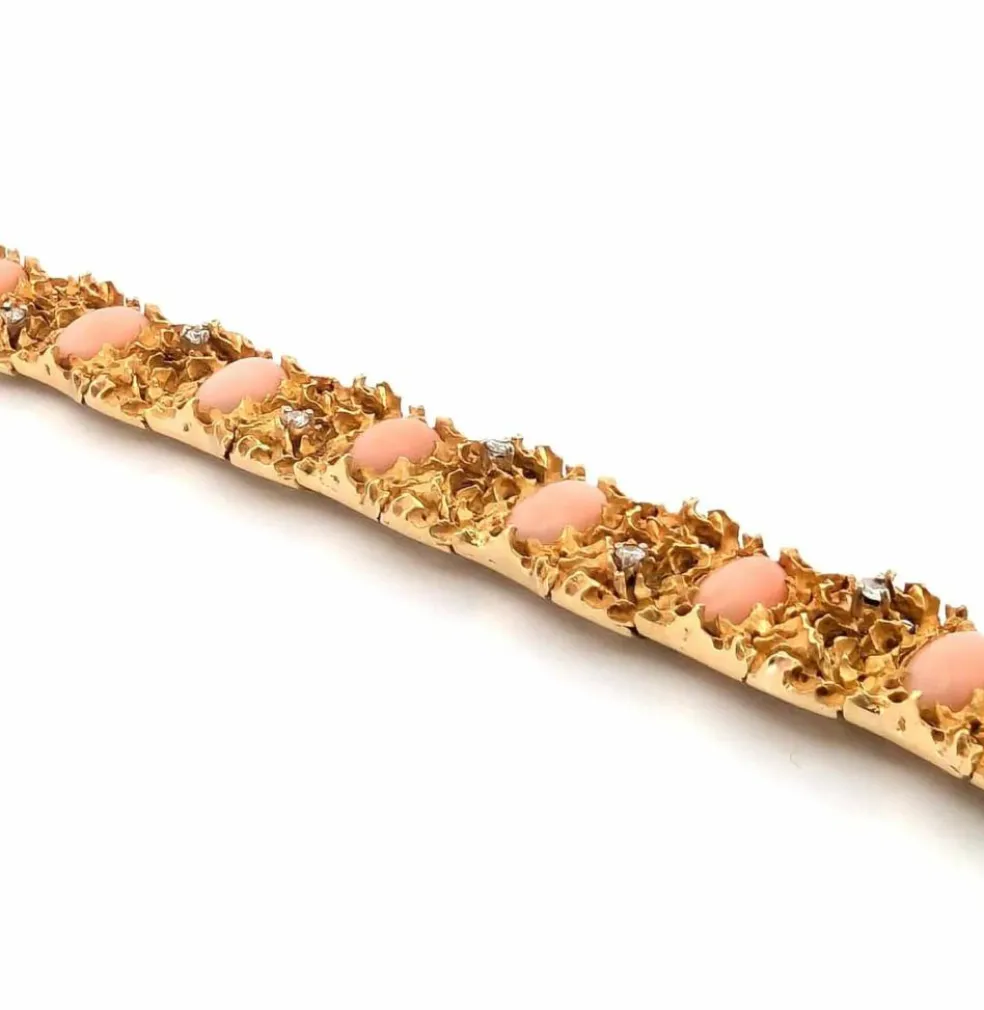 Bracelet en or jaune avec coraux et diamants