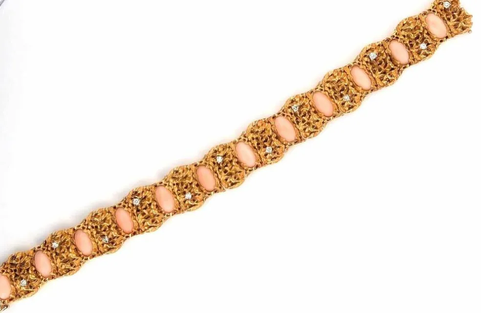 Bracelet en or jaune avec coraux et diamants