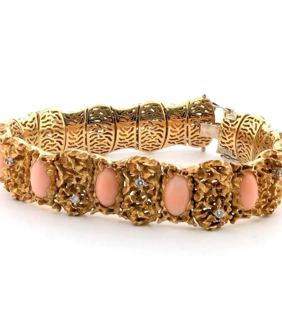 Bracelet en or jaune avec coraux et diamants