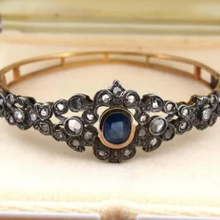 Bracelet en or jaune et argent avec saphir et diamants