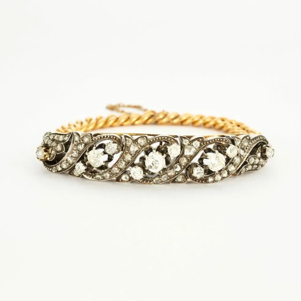 Bracelet en or jaune maille gourmette diamants