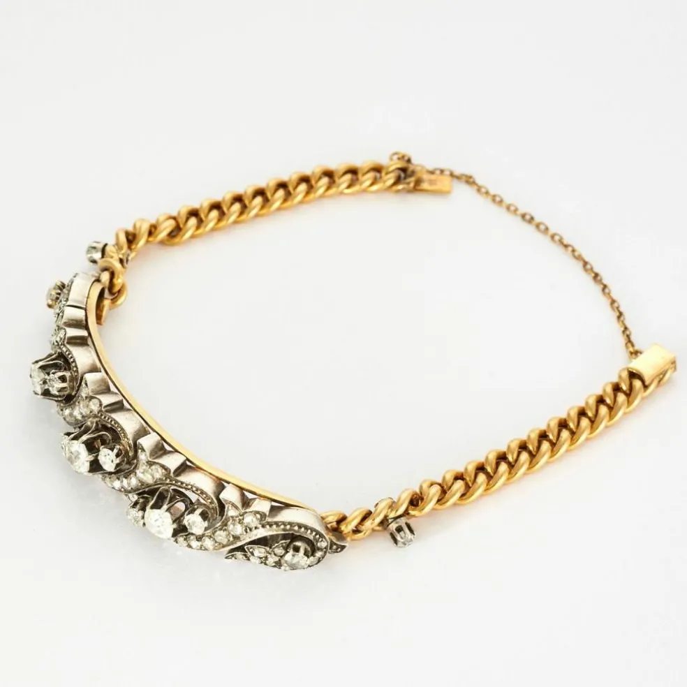 Bracelet en or jaune maille gourmette diamants