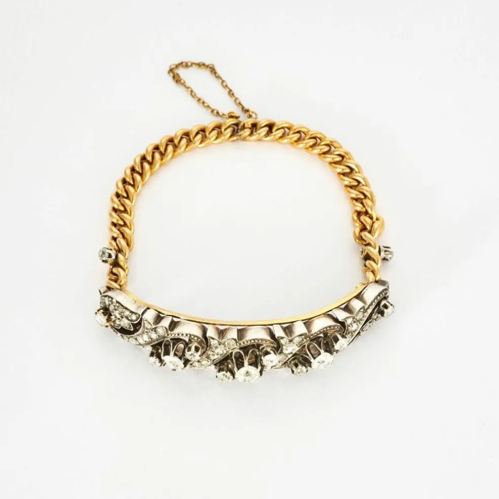 Bracelet en or jaune maille gourmette diamants