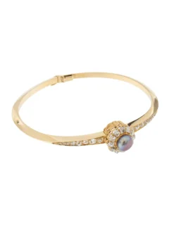 Bracelet en or jaune, perle rose et diamants