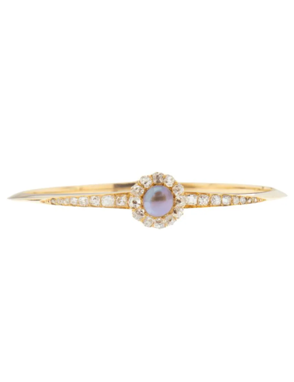 Bracelet en or jaune, perle rose et diamants