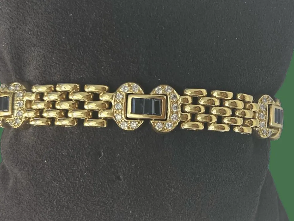 Bracelet en or jaune, saphirs et diamants