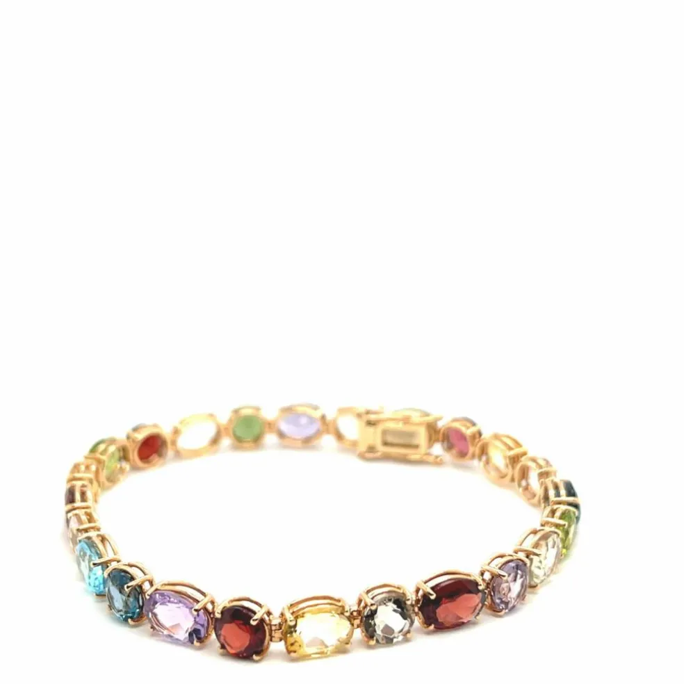 Bracelet en or rose avec pierres semi-précieuses multicolores et flexibles