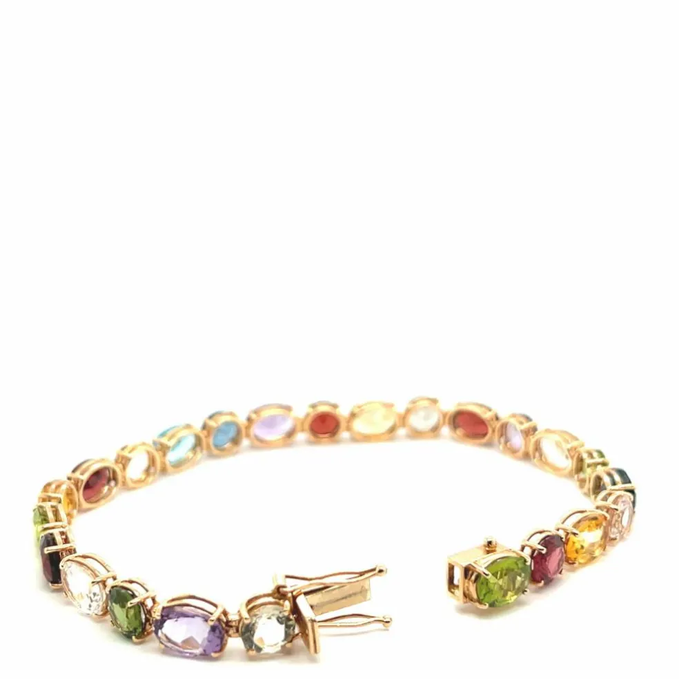 Bracelet en or rose avec pierres semi-précieuses multicolores et flexibles